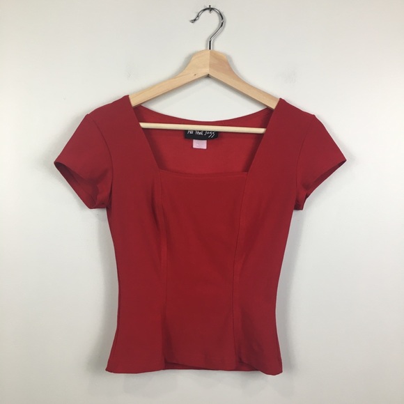 Vintage Tops - Vintage 90's Red Square Neck Peplum Top